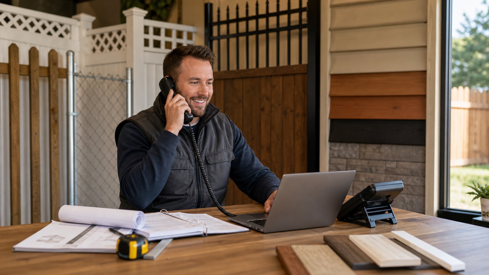 Fencing estimator answering a call and scheduling a fence estimate